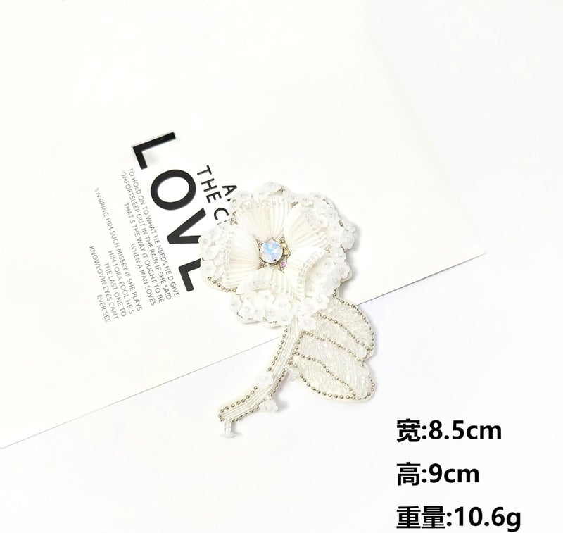 JRYYR Flower Sequin Applique,White Beaded Applique for Dresses，Hats, Bags and Other Garments Decorative Floral Patches((White-A Flower) - Image 2